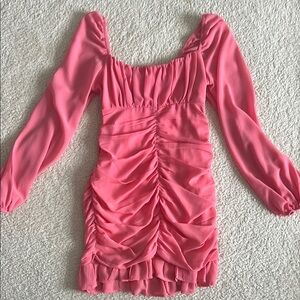 More To Come (Revolve) Pink Ruched Long Sleeve Dress